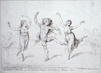 ハンナ・ハンフリーが1796年に出版した「Modern Grace, or the Operatical Finale to the Ballet of Alonzo e caro」(紙にペンとインク)