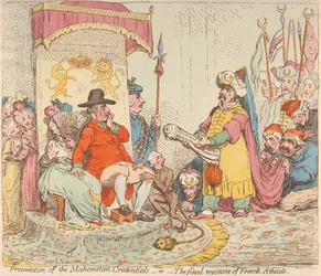 Vorstellung der Mahometanischen Beglaubigungsschreiben - oder - Die letzte Zuflucht der französischen Atheisten (aus: Caricature, Bd. 2)