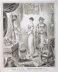 1810年にHannah Humphreyによって発行された、トイレまたはドレス完成の進捗状況