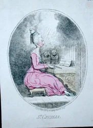 ハンナ・ハンフリーが1782年に出版した「聖セシリア」（手彩色の銅版画）