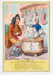 「イギリスの肉屋がジョン・ブルにパンの代わりを提供している」、1795