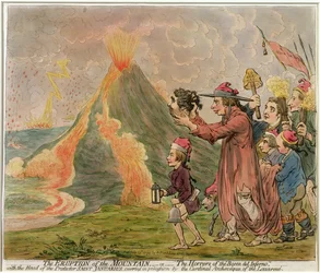 山の噴火、または1794年にハンナハンフリーによって発行された「ボッカデルインフェルノ」の恐怖（手描きのエッチング）