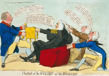 1792年にハンナハンフリーによって出版されたウールサックのウルシーの堕落（手描きのエッチング）