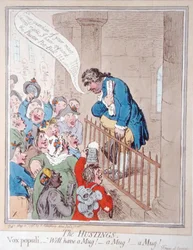 ハンナ・ハンフリーが1796年に出版した「The Hustings」（手彩色のエッチング）