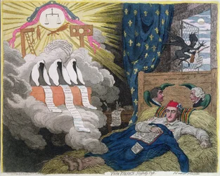 トムペインのナイトリーペスト、1792年にハンナハンフリーによって発行された（手描きのエッチング）