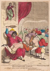 Westminster SchoolまたはDr BusbyがMaster Billyと彼のPlaymates、パブでアカウントを決済します。 1785（手書きの彫刻）