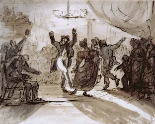 ハントボール、c.1820（ペンとセピアのインク、紙の上で洗う）