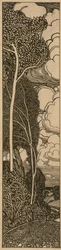 木のある風景（紙にペンと黒インク）
