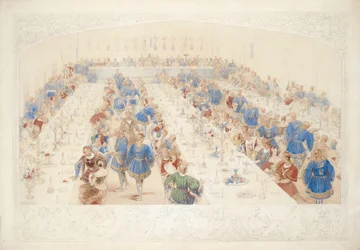 宴会、1839年（紙、鉛筆、紙とガッシュ）