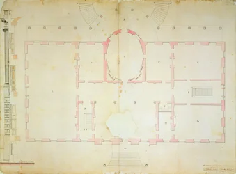 プレジデンツハウスの計画、ワシントン、1792年（紙にインクウォッシュと鉛筆）