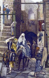 Saint Joseph Seeks a Lodging at Bethlehem - Saint Joseph Seeks a Lodging at Bethlehem - from "The Life of Our Lord Jesus Christ" - 1899 by James Tissot - Saint Joseph Seeks a Lodging at Bethleem - Jacques Joseph (Ja) による「わが主イエス・キリストの生涯」。