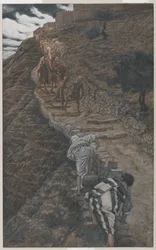 聖ペテロと聖ヨハネは遠くから来ます、私たちの主イエス・キリストの生涯からのイラスト、1886-94（紙のグラファイトの上にトイレ）