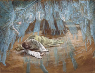 庭の苦しみ、キリストの生涯の挿絵、1886-94年（板紙にトイレとガッシュ）