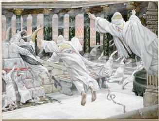 死者は神殿に現れる、「キリストの生涯」のイラスト、1886-96年（板紙にガッシュ）