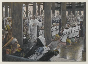 神殿の行列、私たちの主イエス・キリストの生涯からの挿絵、1886-94（紙の黒鉛の上にトイレ）