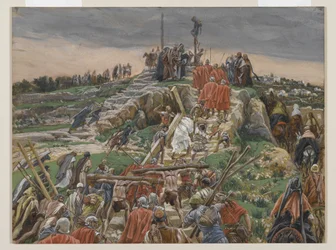 カルバリーに近づく行列、私たちの主イエス・キリストの生涯からの挿絵、1886-94（紙の黒鉛の上にトイレ）