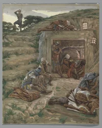 墓を見張る、私たちの主イエス・キリストの生涯からの挿絵、1886-94（紙の黒鉛の上にトイレ）