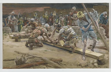 足の釘、「主のイエス・キリストの生涯」のイラスト、1886-94年（紙のグラファイトの上にトイレ）