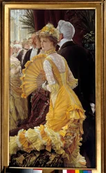 黄色いドレス：社交界の夜の優雅なカップル ジャック・ジョセフ(Jacques-Joseph) Tissot dit James Tissot (1836-1902) 1878 Sun.0.9x0.5 m パリ、オルセー美術館