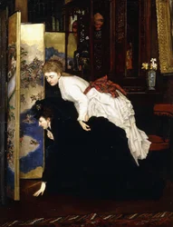 日本の物を見ている若い女性たち、1869年から1870年頃
