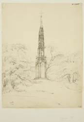 1819年5月25日、Stourhead GardensのBristol High Cross（紙に鉛筆）。