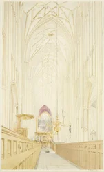 セント・メアリー・レッドクリフの身廊、ホガースの祭壇画とともに東を見る