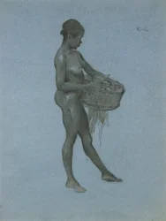 野菜籠を運ぶ黒人女性