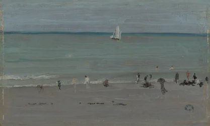 海岸のシーン、海水浴客