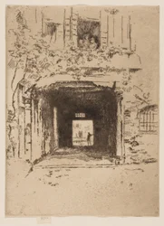 玄関とブドウの木