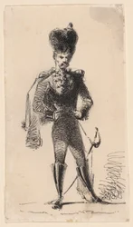 Hussar (右) シルクハットと包帯を巻いた頭の男 (裏面)