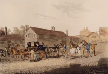 馬を馬車に変える（色彫り）