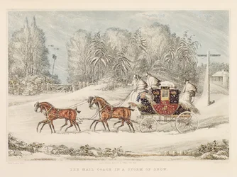 雪の嵐の中のメールコーチ、1825年