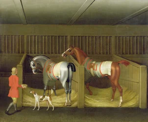 1747年ボルトン公爵の恵みに属する馬小屋と2頭の有名な走る馬