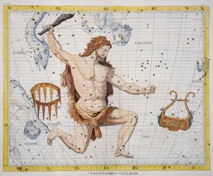 コロナとライラのヘラクレスの星座、21枚の「アトラスコアレスティス」からのプレート21、ジョンフラムスティード（1646-1710）、1729年に出版（手彩色彫刻）