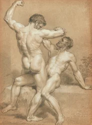Figure Study - the Wrestlers (バフ紙に鉛筆とパステル)