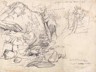 樹木のある山の習作