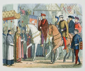 聖職者に歓迎されるフランスのシャルル6世とイングランドのヘンリー5世（1420年、パリ 1864年