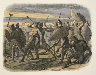 ヘイスティングスの戦いでのハロルド2世の死、1066年、イングランドのクロニクル紀元前55年からパブAD 1485までロンドン、1863