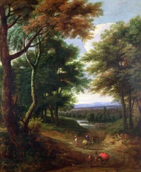 旅人のいる森の風景