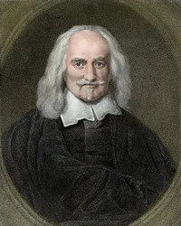 Thomas Hobbes (1588-1679) イギリスの哲学者の肖像。 19世紀のカラー彫刻。
