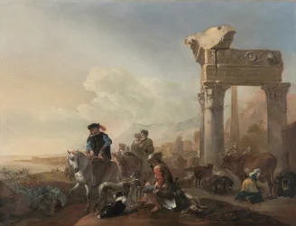 ヤン・バプティスト・ウィーニックス／「遺跡近くの狩人たち」1648年
