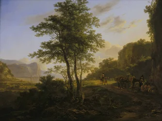 旅人のいるイタリア風の風景