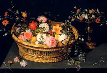 金銀細工の花籠とゴブレット」 静物画 17世紀