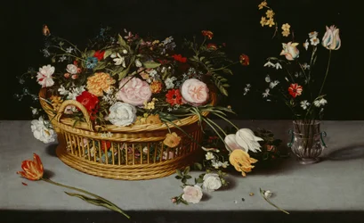 籠と花瓶のある静物」1620年頃