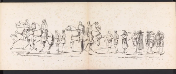 ライデン学生の仮面舞踏会、1865年（プレート10） 1865 年 6 月 6 日にライデン学生隊のメンバーが開催した衣装を着た行進。
