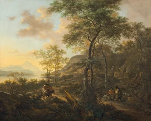イタリア風夕暮れの風景画、1650年頃