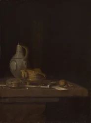 石器の壺と火鉢のある静物