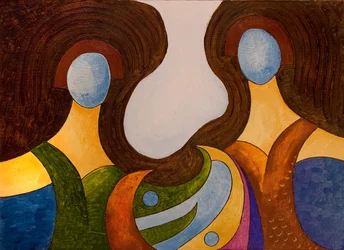 非常に奇妙な発見を提示する2人の姉妹、2007年（木に油彩）