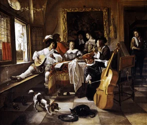 ""ファミリー・コンサート "" オランダの室内の風景。ヤン・ステーン（1626-1679）による絵画 1666年 シカゴ、アート・インスティテュート・オブ・シカゴ