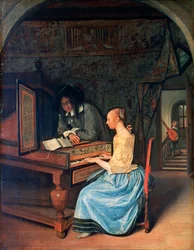 チェンバロ、c1659を演奏する若い女性